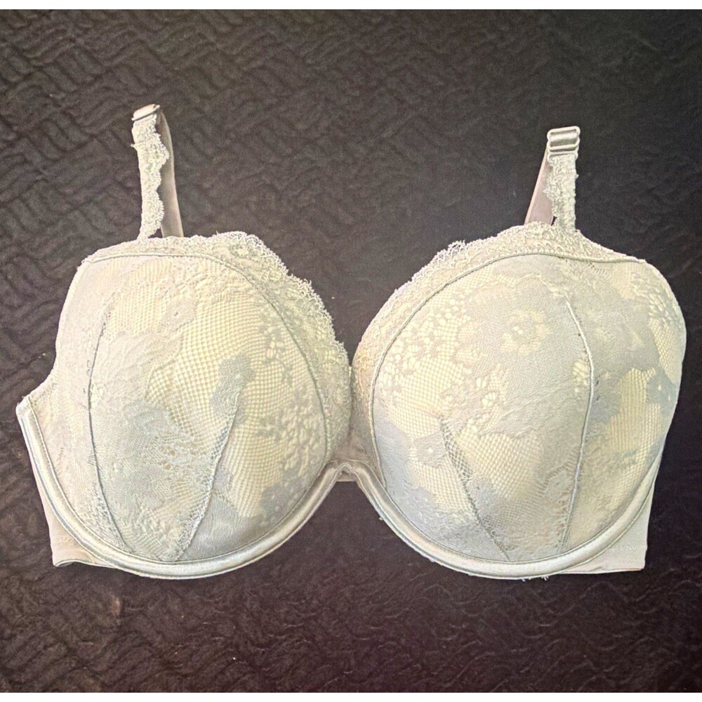 Cacique 38DDD Gray Floral Lace Underwire Balconette Bra Adjustable Straps